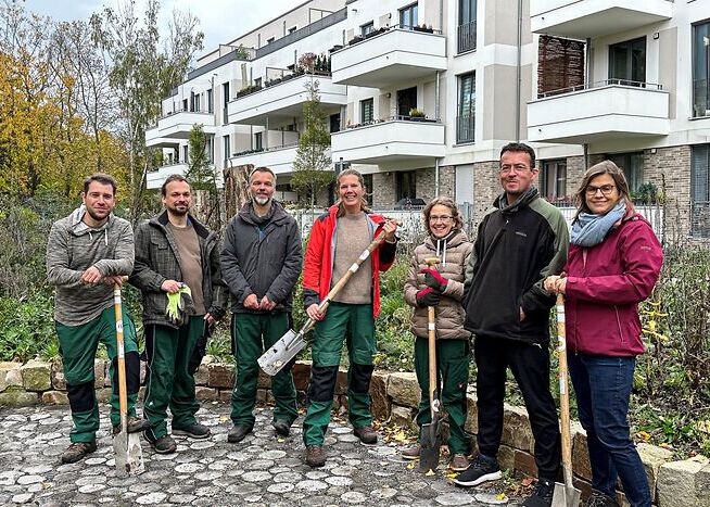 Biodiversität fördern: Mitarbeiter*innen der Stiftung für Mensch und Umwelt auf einer Projektfläche
