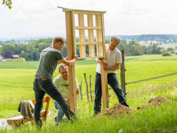 Deutschland summt! organisiert und baut auch Wildbienennisthilfen bei Summ-Partnern auf.